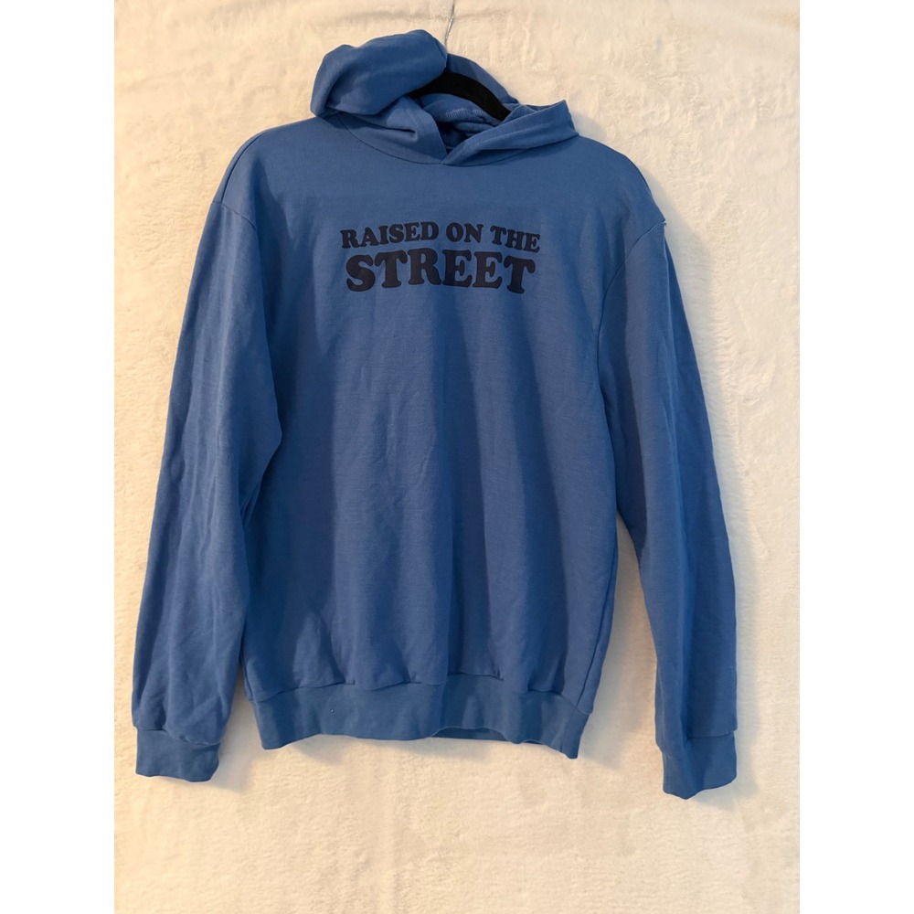 Sesame‎ Street Raised On The Street Graphic Hoodie Blue Mens Medium Comic Back